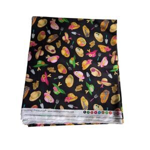 Quilt Fabric WE GROW BY THE YARD 1 yd x 44" Black Cotton Gardening Dan Morris
